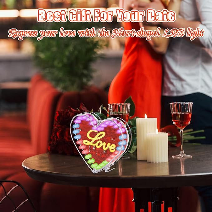 Soldering Project, ICSTATION Heart Shaped LED Soldering Practice Kit RGB LED Heart Circuit Project with Love Filament DIY Electronic Kit for School Student Education Perfect Present for Your Lover