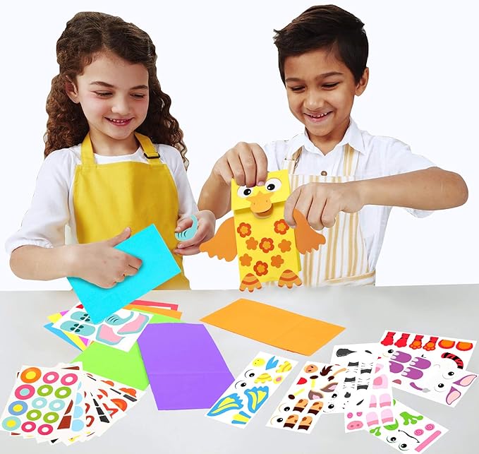 WATINC 9Pack Hand Puppet Art Craft - DIY Making Your Own Paper Sock Puppets Kits Wiggle Googly Eyes, Imaginative Early Learning Classroom Family Storytelling Games Pretend Party Supplies (Animals)