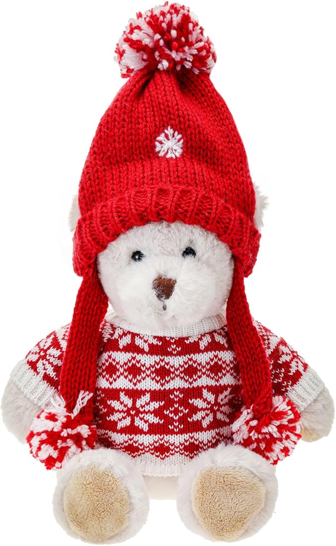 Dilly dudu Christmas Teddy Bear Stuffed Animal Plush Soft Toys Cuddly Dolls Best Gifts 10-Inch (Brown)