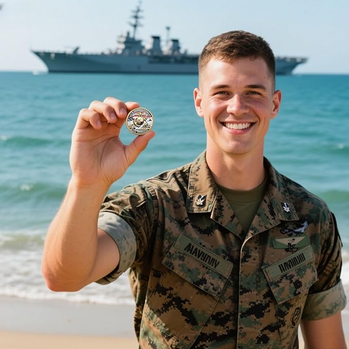 USMC 250th Anniversary Commemorative – Navy 250th Anniversary Coin, Double-Sided Marine Corps Challenge Coin with Metal Gift Box – Collectible Gift for Veterans, Marines, Patriots – 1.57"