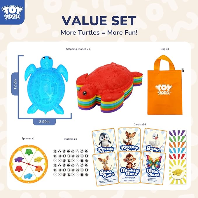 TOY Life 6 Pcs Turtle Balance Stepping Stone for Kids, Indoor Outside Toys for Kids Ages 4-8, Toddler Outdoor Toys, Stepping Stones Game, with Cards and Spinner