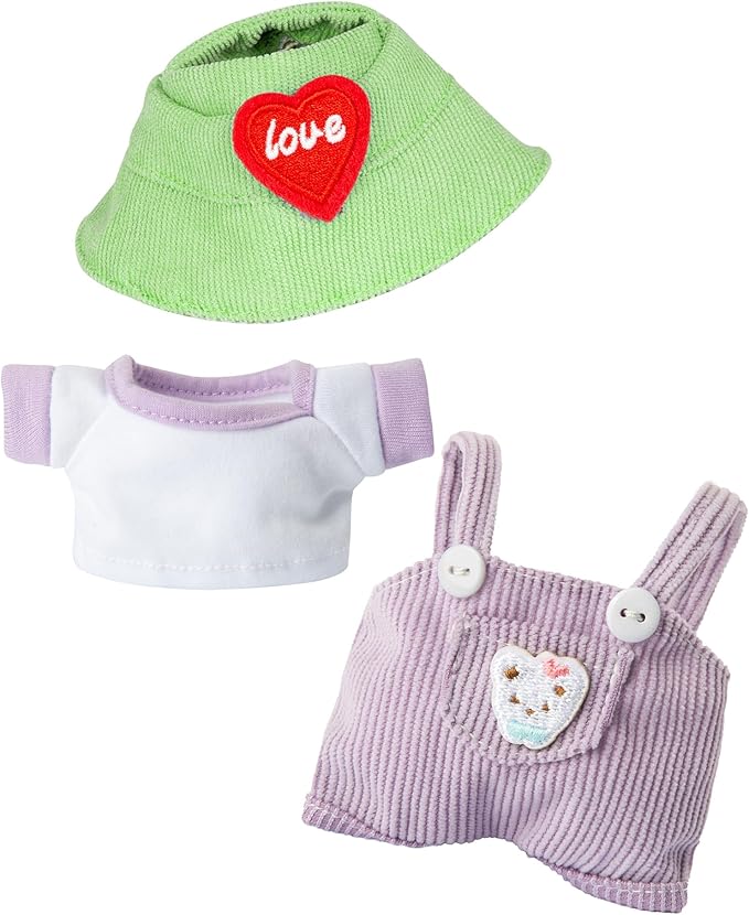 17cm Design Clothes for Labubu Doll - Kawaii Chic Style Set for 17cm Dolls, Cute Doll Outfit with Accessories - Puprle Bear Romper + Purple Shirt + Heart Shaped Green Hat (Clothes Only)