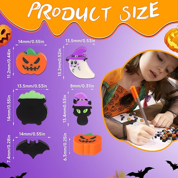 JUNEBRUSHS 150 Pcs Halloween Mini Erasers for Kids, Cute Small Erasers Bulk for Kids Trick or Treat Halloween Party Favors Goody Bag Filler Students School Decorations Classroom Rewards Prizes