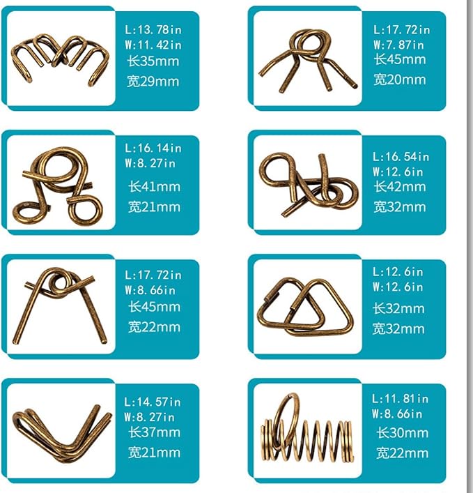 Ahyuan Metal Wire Puzzle Set of 32 with Pouch Large Thick IQ Test Mind Game Toys IQ Toys Brain Teaser Metals Wire Puzzles Magic Trick Toy Metal IQ Puzzle for Party Favor Kids Adults (Bronze)