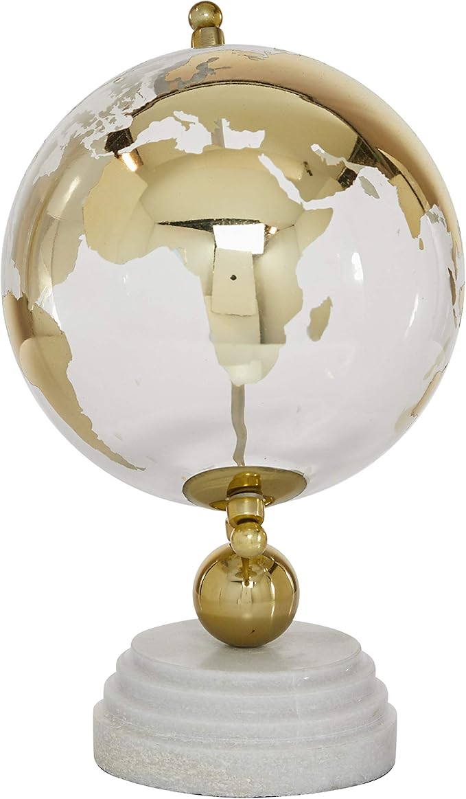 Deco 79 Marble Globe with Marble Base and Tiered Base, 8" x 8" x 13", Gold