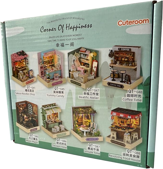 CUTEROOM DIY Doll House Miniature Furniture Wooden House Kit with Dust Cover & LED Light and Accessories - New Three Styles QT Series Dollhouse (QT048)