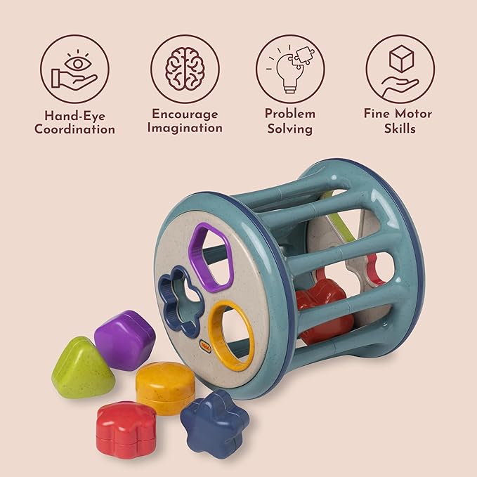 Tolo Rolling Shape Sorter | Interactive Toy for Babies 12+ Months | Includes 6 Colorful Shapes with Rattling Sounds | Develops Shape Recognition, Hand-Eye Coordination & Fine Motor Skills