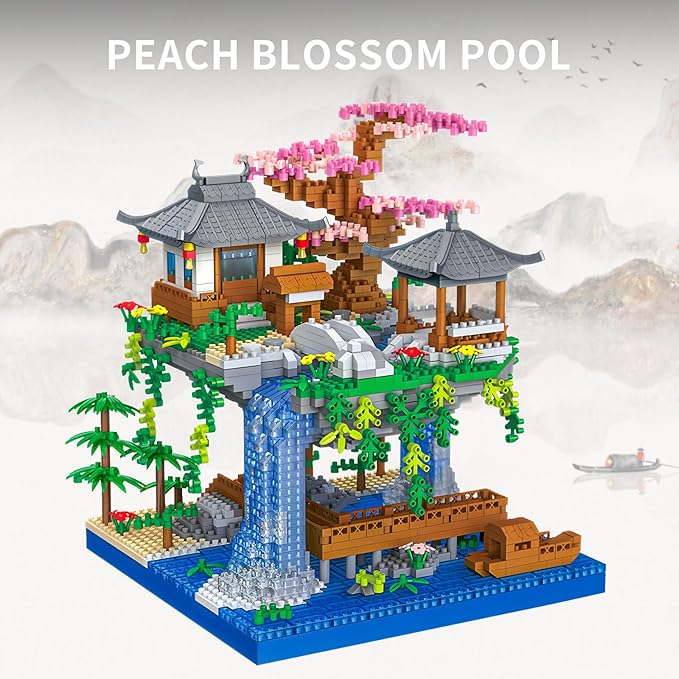 Cherry Blossom Treehouse Micro Mini Building Block Sets Japanese Bonsai Tree Peach Blossom Pool Architecture Building Model Toy Gift for Adults 2500 Pieces