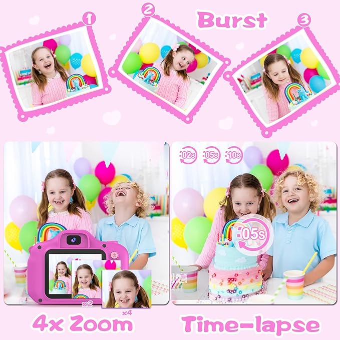 PROGRACE Kids Camera for Girls and Boys Ages 3-12, Toddler Digital Camera with IPS HD Screen, 1080P HD Video, 32GB SD Card, Perfect Birthday Purple