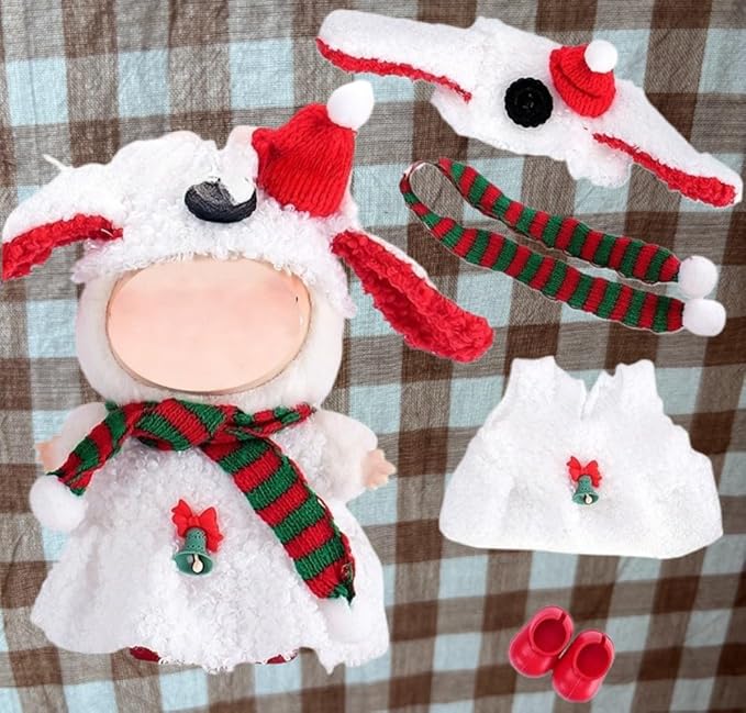 17cm Doll Clothes Outfit Dress Up Suitable for 6.7 inch Hight , Accessories Suit No Doll Only Clothing Christmas Set 17-182 1scarf+1hat+1dress+1shoes