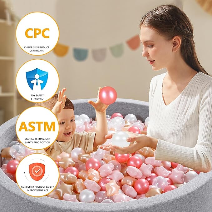 Ball Pit Balls Pack of 100 200 500 - Star and Round Set BPA Free Phthalate Free Non-Toxic Crush Proof Play Balls Soft Plastic Balls for Toddlers Baby Kids Birthday Pool Tent Party