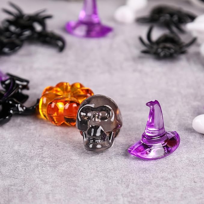 FUTUREPLUSX 180-200PCS Halloween Vase Filler, Halloween Sensory Bin Filler, Assorted Plastic Pumpkins, Spiders, Skulls, Bats, Ghosts & Witch Hats – Spooky Party Decorations, Classroom & Home