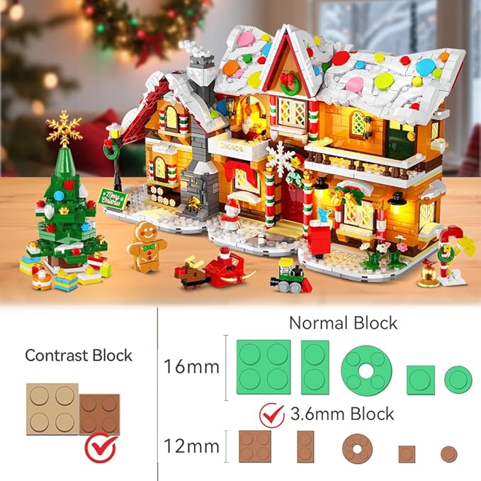 HOGOKIDS 2025 Advent Calendar Gingerbread House Mini Building Set with Light, 24 Days Countdown 3 Style Christmas Village Blocks Toy with Xmas Tree, for Adults Kids Boy Girls Ages 10+