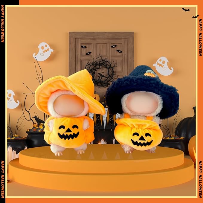 17cm Doll Clothes Set, Halloween Themed Costume, Pumpkin Outfit and Witch Hat for 6.7inch Dolls Suit, Cute Fashion Dress Up Clothes Accessories for 1st/2nd/3rd Gen Doll