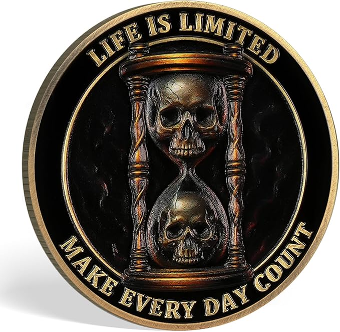 AtSKnSK Memento Mori Coin Momento Mori Coin Skull Coin Stoic Gifts Memento Mori Calendar Living Memento Mori Amor Fati Coin (Crack Time Warning)
