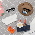 5 Pcs Set-17cm Doll Rabbit Bunny Clothes,Bucket Hat Sunhat+Glass Frame+Shirt+Overalls Trousers+Shoes,Fashionable Outfit for Dress up Unique Style, Doll Costume Cosplay Fashion Dresses-Set 3