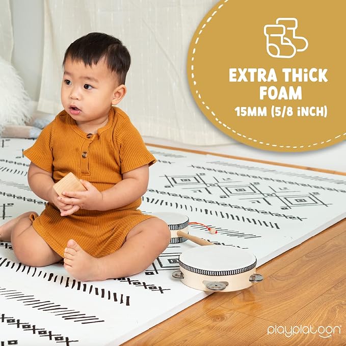 Play Platoon Non-Toxic Extra-Thick Children's Play Mat, 9 Tiles - 72 x 72 inch Comfortable Cushiony Foam Floor Puzzle Mat for Kids & Toddlers with 24 x 24 inch Tiles - Black/White