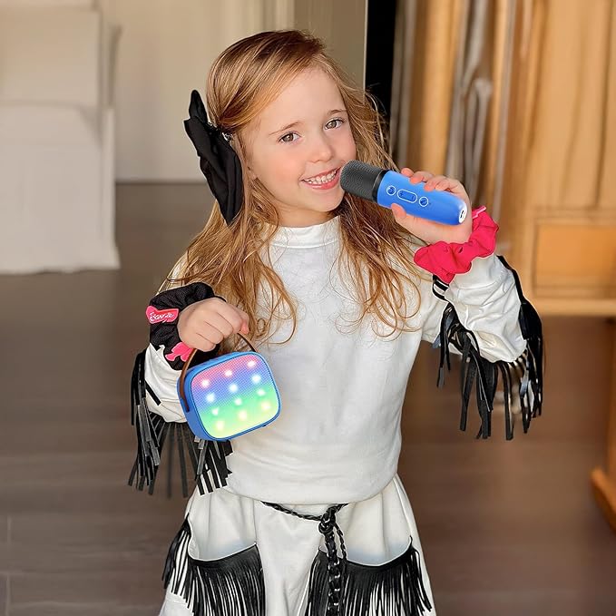 Mini Karaoke Machine for Kids Adults, Portable Bluetooth Speaker with 2 Wireless Microphones, Birthday Gifts Toys for Girls Boys Ages 3, 4, 5, 6, 7, 8, 9,10,11,12+ Years Old Toddler (Royal-Blue)
