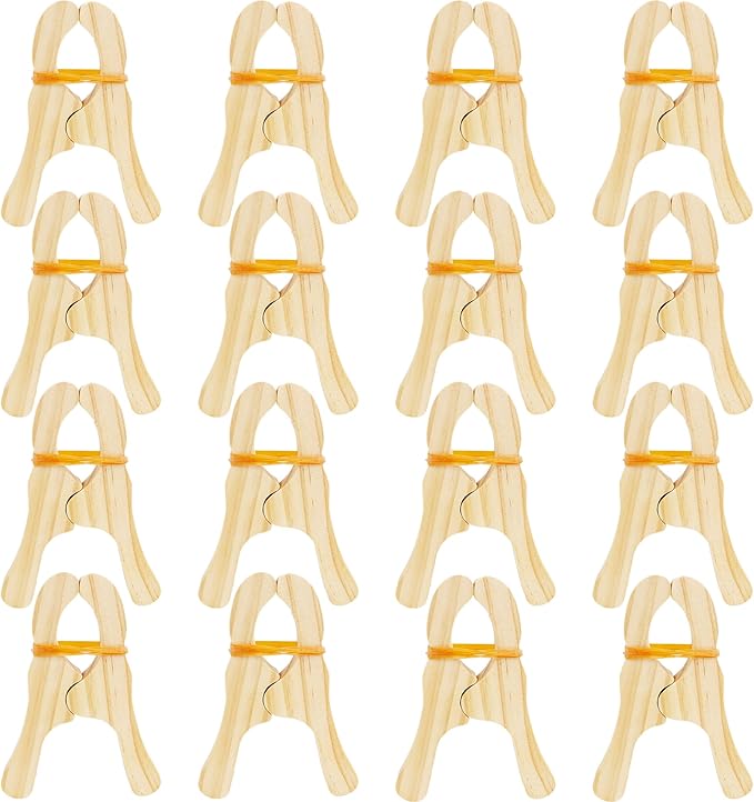 16 Pcs Wooden Play Clips for Kids Fort Building Clips Wood Play Clips Wooden Fort Clips Game Silk Clips for Child Blankets Silk Construction School Playground Building Games