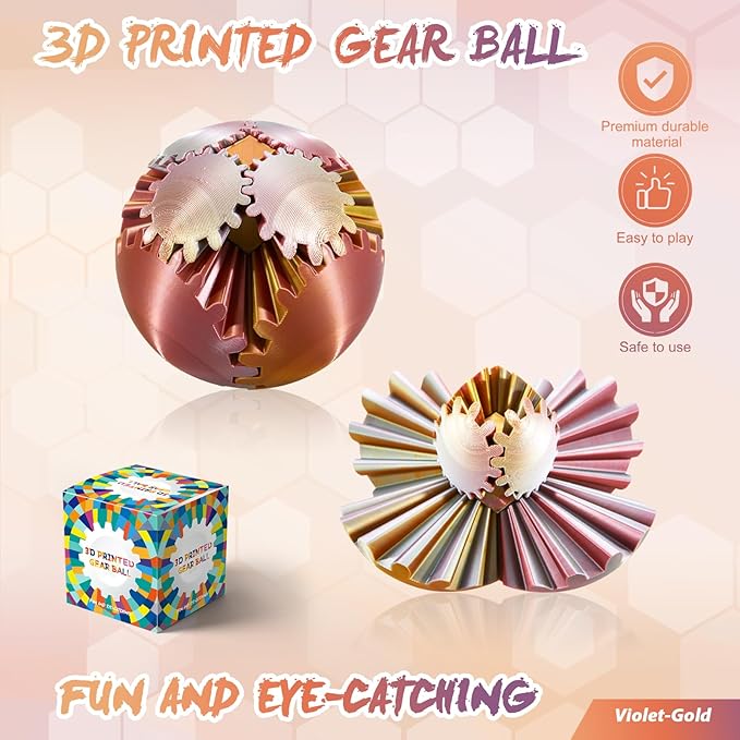 Gear Ball-3D Printed Gear Sphere,3D Printed Spin Ball Cube Fidget Toy,The Steampunk Whirling Wonder Fidget Ball Toy
