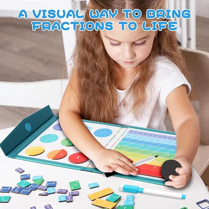 2026 New Magnetic Fraction Demonstration Book, Magnetic Fraction Book for Kids, Educational Puzzle Math Fraction Manipulatives for Child, Math Manipulatives Set with Fraction Tiles & Magnets