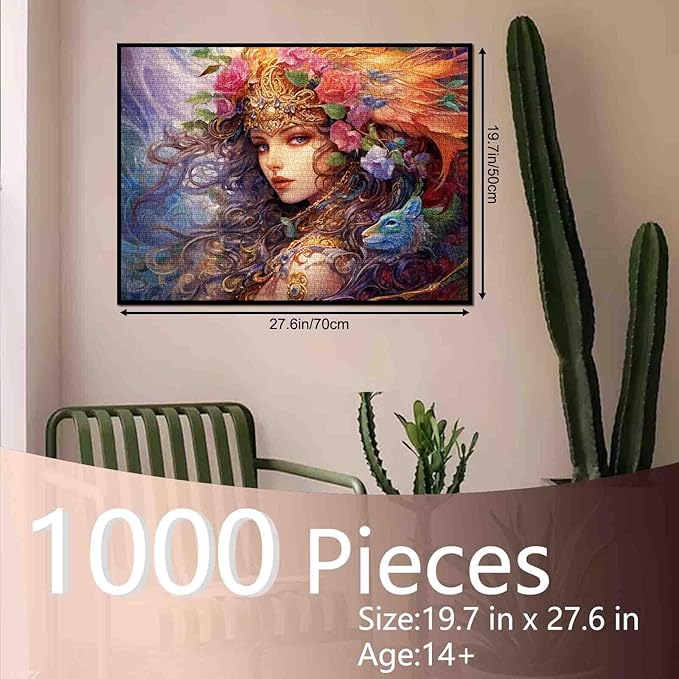 Tucocoo 1000 Piece Jigsaw Puzzles for Adults Fairy Girl Portraits Painting Puzzle Beautiful Flowers Female Puzzles for Challenging Family Activity Game Colorful DIY Puzzle Wall Decor Gifts