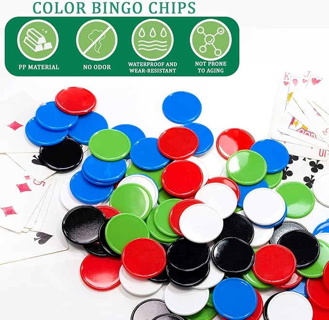 100 PCS Plastic Poker Chips Set, 1.45 Inch Colored Bingo Game Chips, Casino Chip for Game Tokens, Math Learning Counters for Ki ds Classroom, Blackjack, Party or Family Poker Card Games, Texas Hold'em