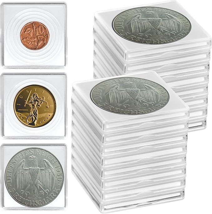 Coin Snap Holders, 20 Pieces Silver Dollar Coin Holder, Coin Capsule Storage Box with 5 Size (20/25/30/35/40 mm) Adjustable Gaskets, Coins Collection Supplies for Collectors-(White, 20 pcs)