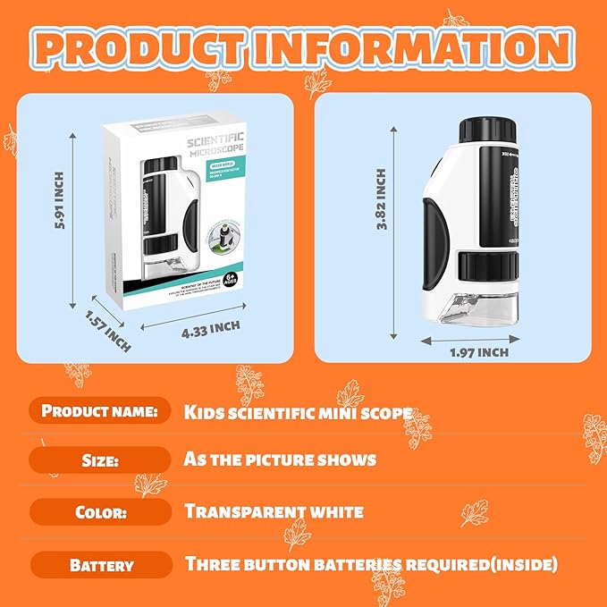 Kids Microscope, 50x-300x Kids Magnifying Glass, Handheld Microscope for Kids Exploration, Educational Toys for Kids, Toddlers, Gift for Children
