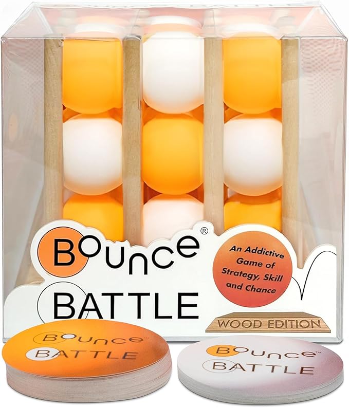 Wood Edition Game Set with 36 Battle Cards - an Addictive Game of Strategy, Skill & Chance - Multiplayer Fun Bounce Ball Games - Gifts for Teenage Boys & Girls