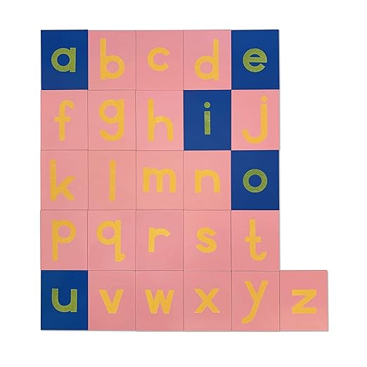 Montessori Sandpaper Letters | Lowercase | PP Wood Tiles | Vowel Consonant Color Coded | Includes Storage Box