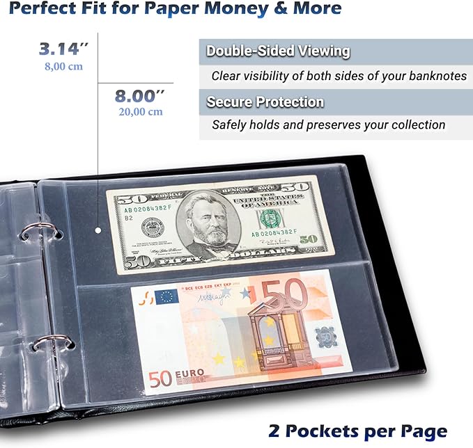 3in1 Coin Collection Holder Classic Album 190 Pockets - Paper Money Collector - Large Storage Book Organizer Display for Gold Silver Dollars Dollar Bill Currency Quarters Penny Foreign Coins (Blue)