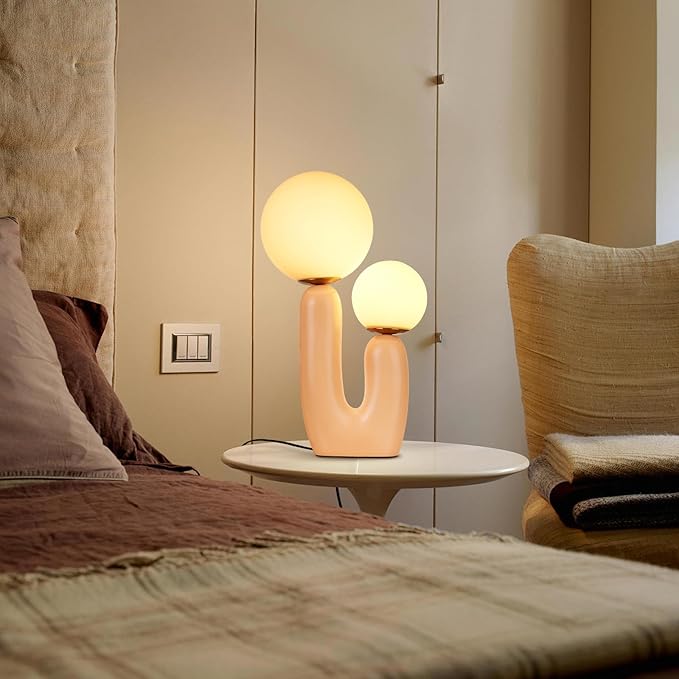 Arturesthome Nightstand Desk Lamp, Creative Nordic Living Room Bedside Bedroom Table Lamp with Led Bulbs, Beige