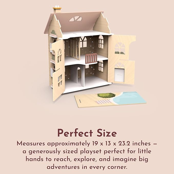 SPEEDY MONKEY Flowers Cottage Wooden Dollhouse with Starter Set | Pretend Play Doll House for Toddlers & Preschoolers | Fun Playhouse for Boys & Girls, Ideal for Imaginative Storytelling Playset