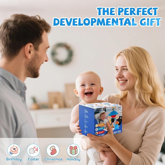 Car Seat Toys for Babies 0-6 Months, Hanging Baby Activity Toy for Stroller, Crib & Gym, Tummy Time Sensory Crab Plush Toys for Newborn, 0 3 6 9 12 M Clip-On Montessor Toy, Baby Boy Girl Gifts