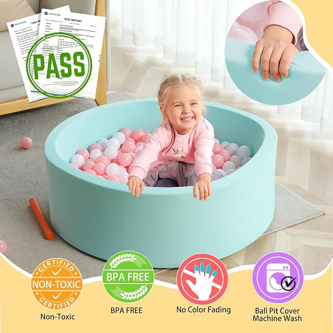 TRENDBOX Memory Foam Sponge Indoor Round Ball Pit (NO Balls) for Toddler Children - Light Blue