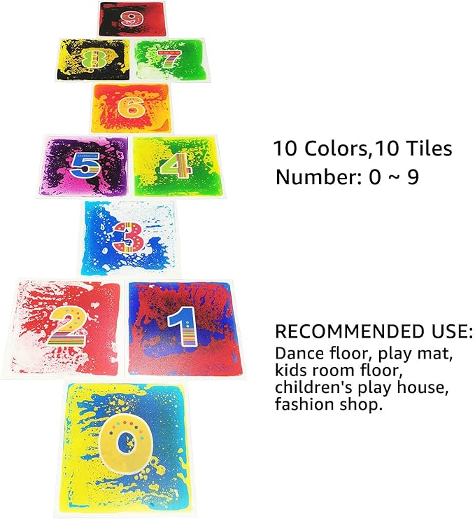 Art3d 10-Tile Sensory Room Tiles Multi-Color Liquid Encased Floor Playmat Kids Play Floor Tiles, 19.7" Large Tile 27 Sq.Ft