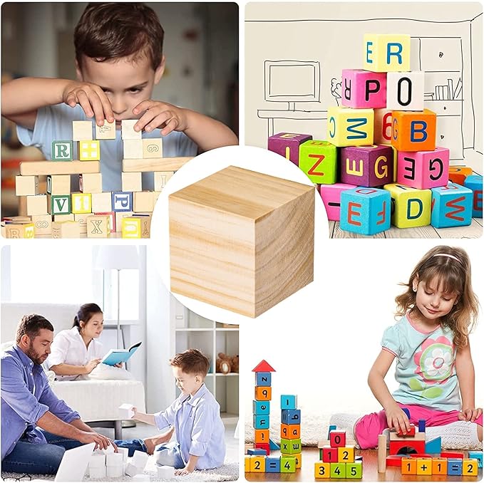 1cm Wood Blocks for Crafts, 500Pcs Unfinished Wood Cubes, Natural Pine Small Wood Square Blocks, Wooden Cubes for Arts Crafts and DIY Projects ﻿