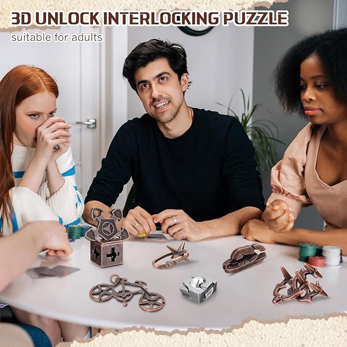 Syhood 10 Pieces Metal Brain Teaser Puzzles for Adults 3D Steel Puzzle Difficult Magic Mind Challenge Unlock Interlocking Games Iq Smart Logic Test Toys Basket Filler Stuffers(Stylish)