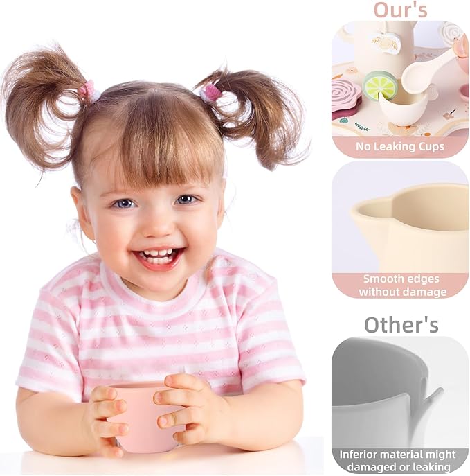 Wooden Tea Party Set for Little Girls Toddler, Princess Tea Cupcake Stand Food Dessert, Play Kitchen Accessories for Toddlers 3 4 5 6 Years Old, Wooden Toys Birthday Kids Girls Gifts 3-6