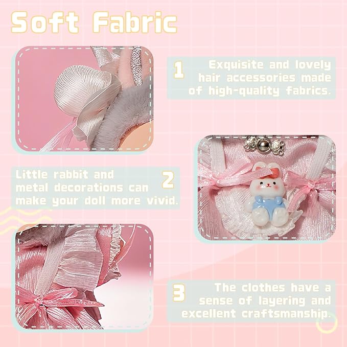 3-Piece Clothes for 17cm/15cm Doll, Cute Outfit Set with Headwear, Dress, Shoes, Stylish Adorable Dolls Accessories for Display & Dress-Up (No Doll)