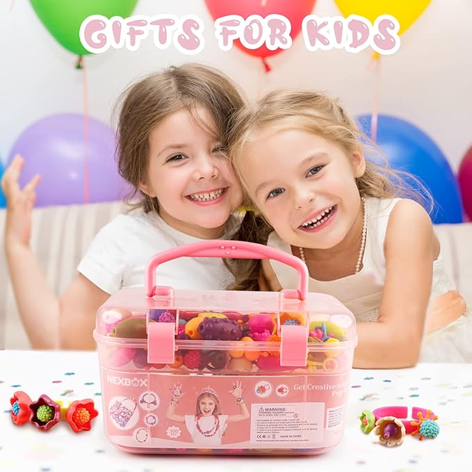 NEXBOX Girls Crafts Jewelry Making Kit for Toddlers - Pop Beads Toys Sets for Little Kids Age 3 4 5 6 Year Old, Ideas Birthday Gifts