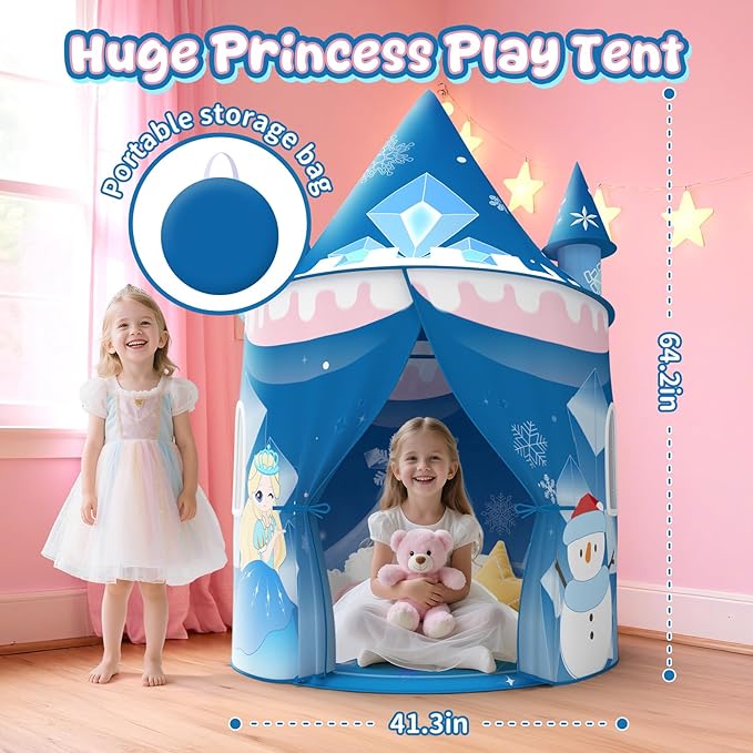 Skirfy Tent for Kids,Large Play Tent for Toddler 3+, Indoor & Outdoor Princess Playhouse for Kid 3-5 4-6,Christmas Birthday Thanksgiving for Boys Girls,Blue