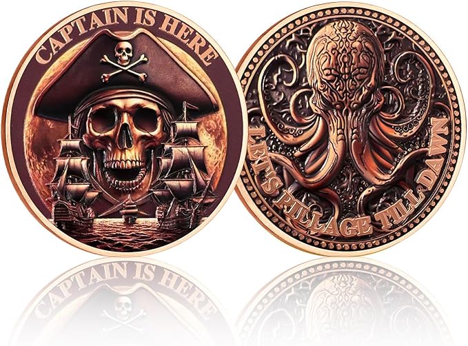 CHURYUML Pirate Coin Let's Pillage Till Dawn Skull Challenge Coins Pirate Enthusiasts Collectible Pirate Themed Party Gifts EDC Pirates Token Inspirational Gifts