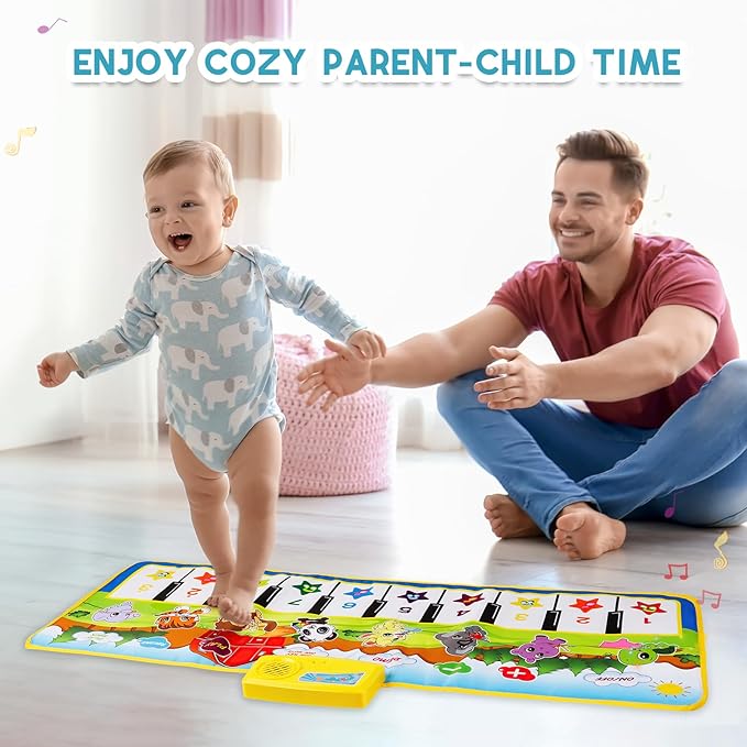 M SANMERSEN Piano Mat, 39.5" X 14" Musical Mat 8 Instrument Sounds Piano Mat for Toddlers Touch Play Dancing Mat Toy for 1 2 3 Year Old Girls Boys Gifts