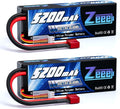Zeee 7.4V Lipo Battery 2S 50C 5200mAh Lipos Hard Case with T Connector for RC Car Trucks 1/8 1/10 RC Vehicles(2 Packs)