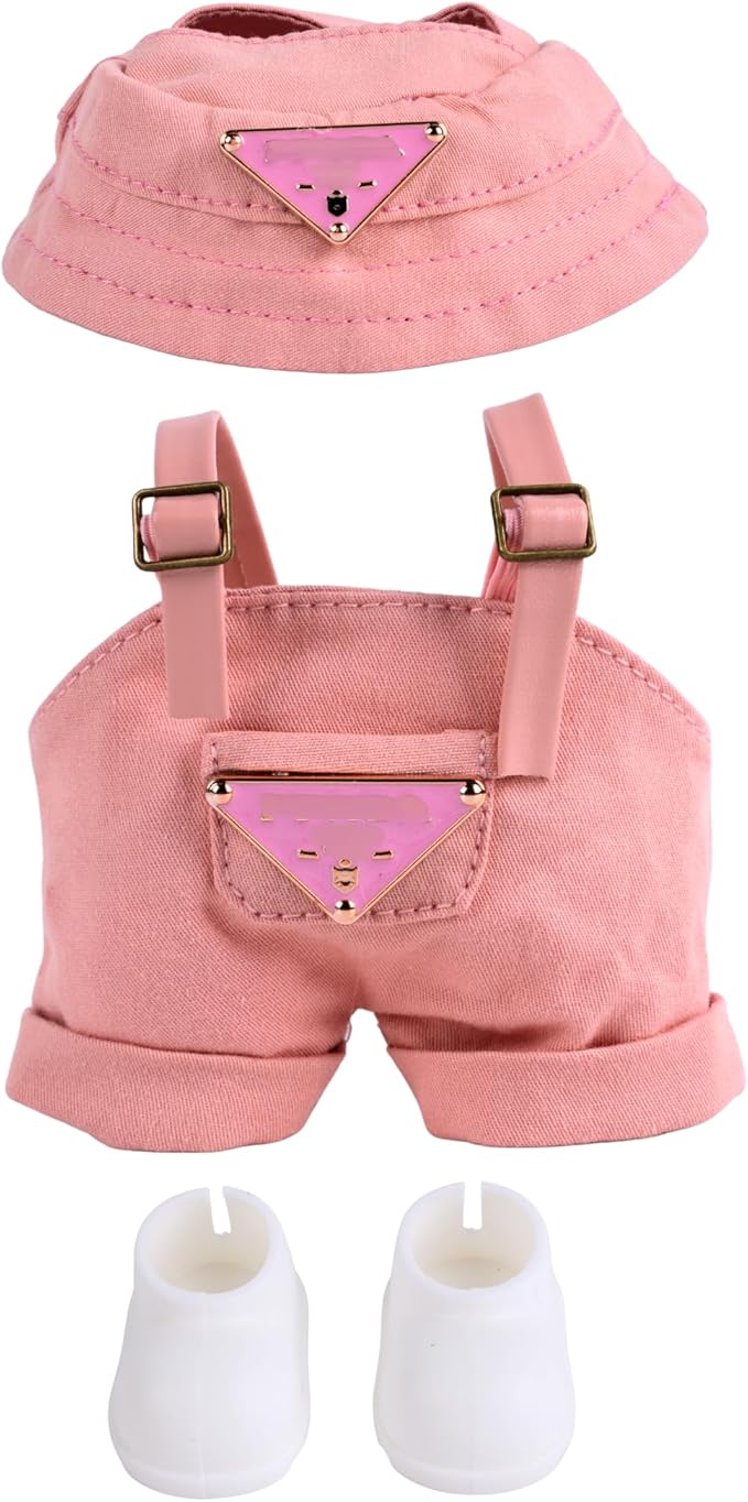 17 cm Doll Clothes, Fashionable and Cute 3-Piece Doll Clothes Set, fits 5.9-6.69 inches (15-17 cm) Dolls, Includes hat, Onesie, White Shoes (Doll not Included) (Pink)