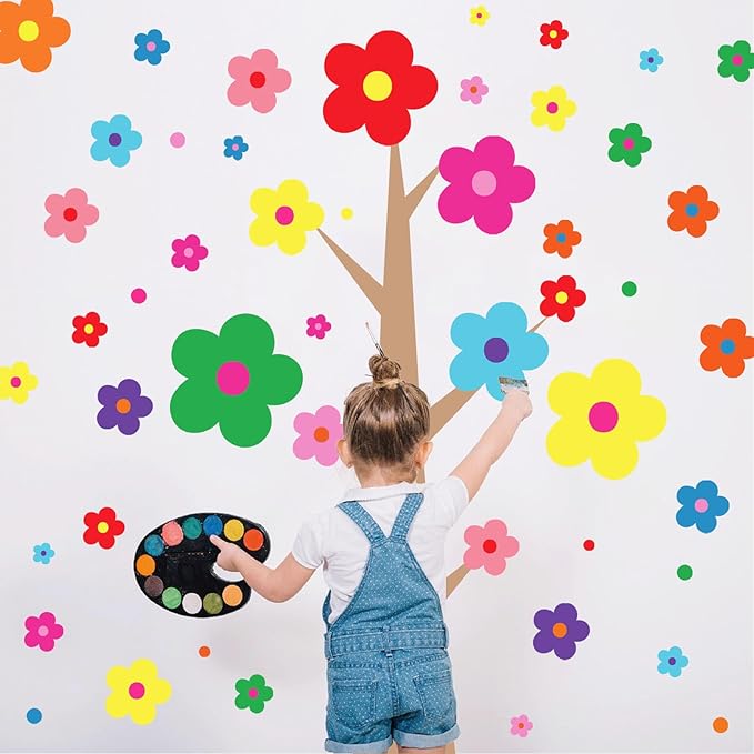 Glow in The Dark Y2k Cute Flowers Wall Decals，Glowing Luminous Colorful Floral Wall Stickers Removable self-Adhesive Flower Decals for Girls Bedroom Kids Baby Nursery Living Room Decor (Bright Color)