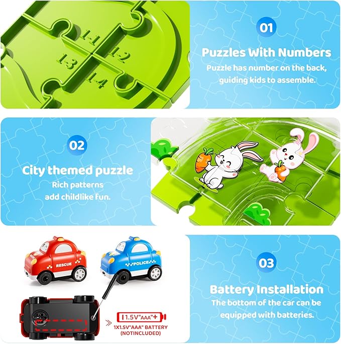 48PCS Puzzle Race Track Car Set Toys for Kids Boys, Floor Puzzle Car Tracks for Boys Ages 3-5 4-6, Toddler Toys Gifts for 3 4 5 Year Old Kids, Ideal 3 4 5 6 Year Old Birthday Gifts