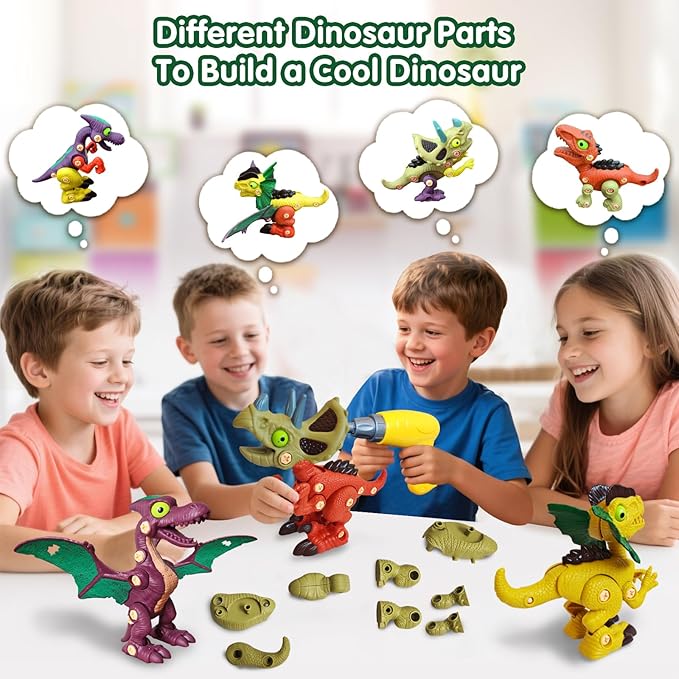 Take Aprts Dinosaur Toys for Kids Age 3 4 5 6 7 Boys with Electric Dril & Play Mat STEM Toys DIY Learning Educational Toy Ideal Birthday Christmas Easter for Boys